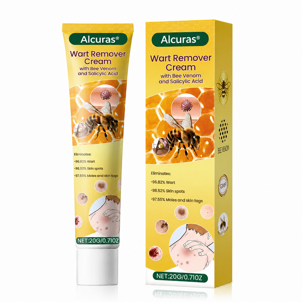 Alcuras® Wart Remover Cream with Bee Venom and Salicylic Acid – Skin Tag Removal & Skin Repair Formula for Face and Body