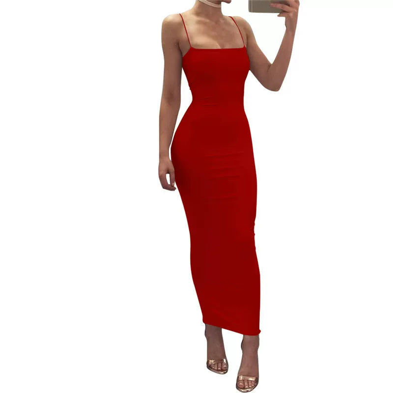 Bxucca | Suspender Long Skirt Dress for Women – Slim-Fit Backless Summer Outfit