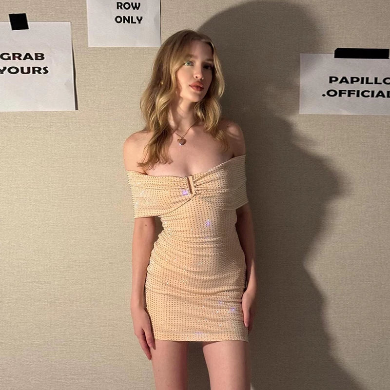 Bxucca | One-Shoulder Flash Tube Top Dress for Women – Slim-Fit Waist and Hip Summer Skirt