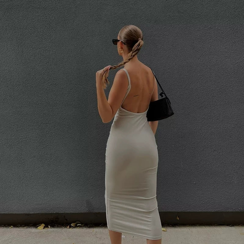 Bxucca | Slim-Fit Backless Suspender Dress for Women – Hip-Hugging Extra-Long Skirt for Tall Figures