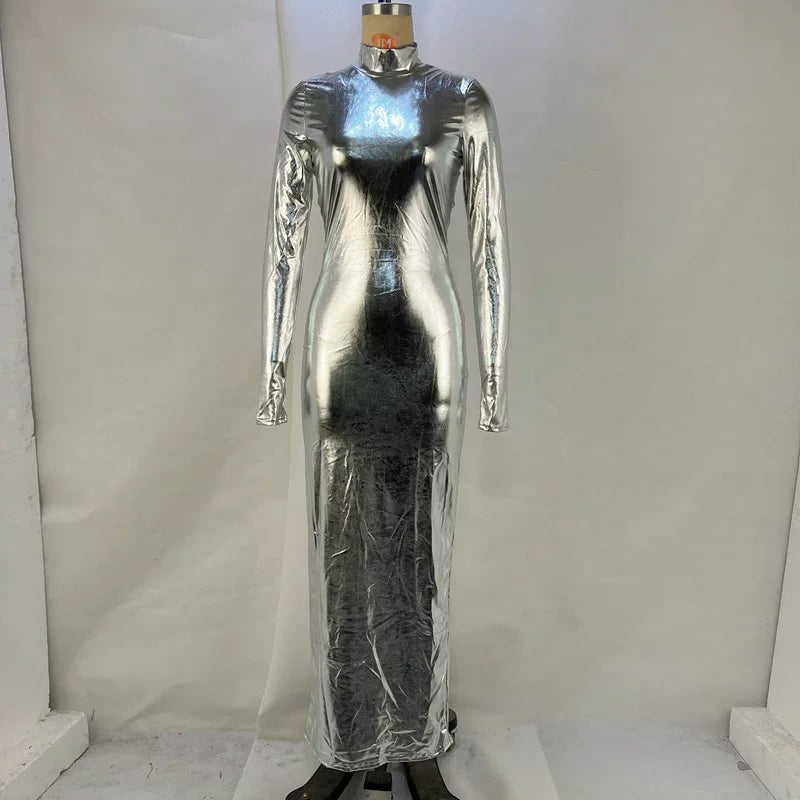 Bxucca | Metallic Backless Slim-Fit Dress for Women – Sexy Tight Evening Skirt