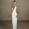Bxucca | Deep V Halterneck Dress for Women – Elegant Long Skirt Slim-Fit Evening Outfit