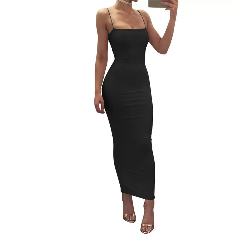 Bxucca | Suspender Long Skirt Dress for Women – Slim-Fit Backless Summer Outfit