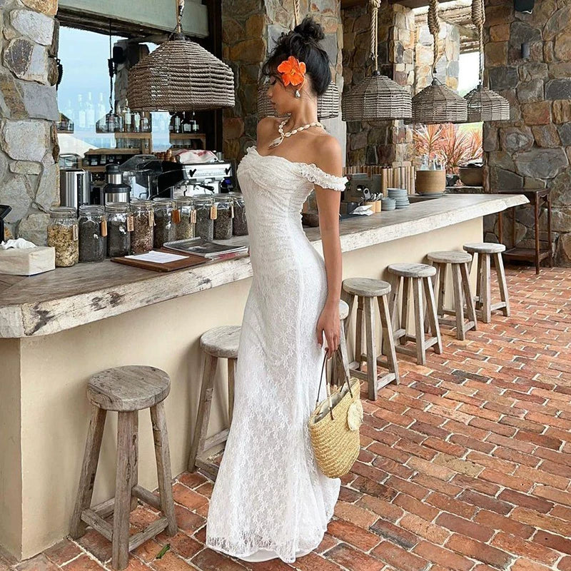 Bxucca | One-Shoulder Lace Dress for Women – Slim-Fit Elegant Long Skirt Evening Outfit