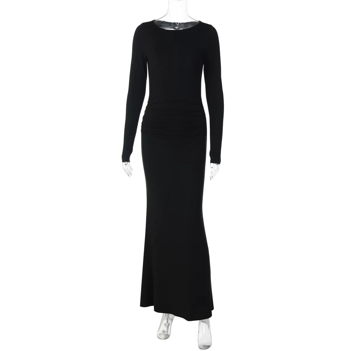 Bxucca | Hollow Slim Backless Dress for Women – Elegant Long Solid Color Evening Gown