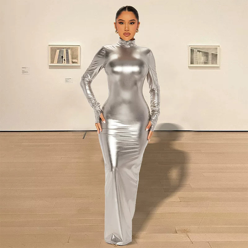 Bxucca | Metallic Backless Slim-Fit Dress for Women – Sexy Tight Evening Skirt