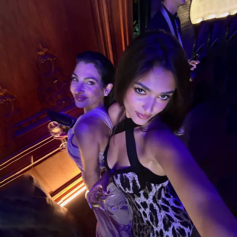 Bxucca | V-Neck Halterneck Leopard Print Dress for Women – Slim-Fit Figure-Flattering Long Skirt