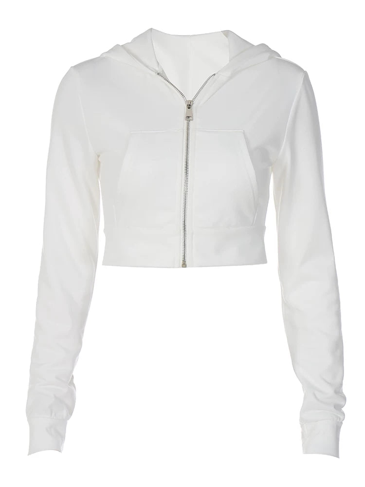 Bxucca | Cropped High-Waist Hooded Zip-Up Jacket for Women – Slim-Fit Long Sleeve Casual Top