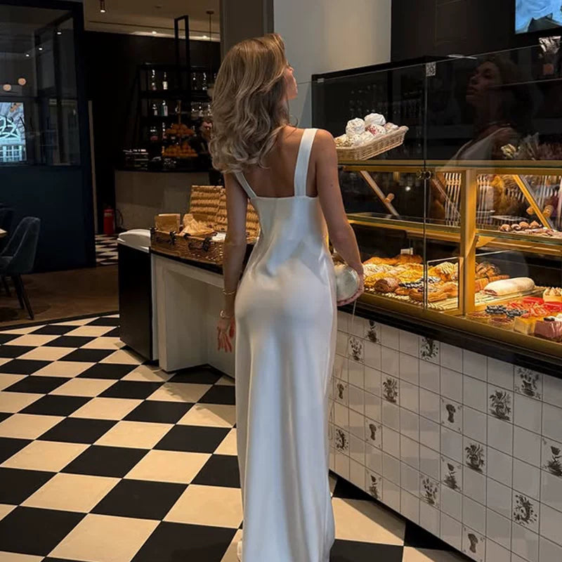 Bxucca | Satin Swing Collar Dress for Women – Slim-Fit Backless Long Evening Gown