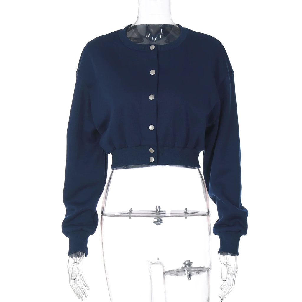 Bxucca | Navy Blue Baseball Jacket for Women – Lightweight Velvet Short Cardigan Autumn & Winter