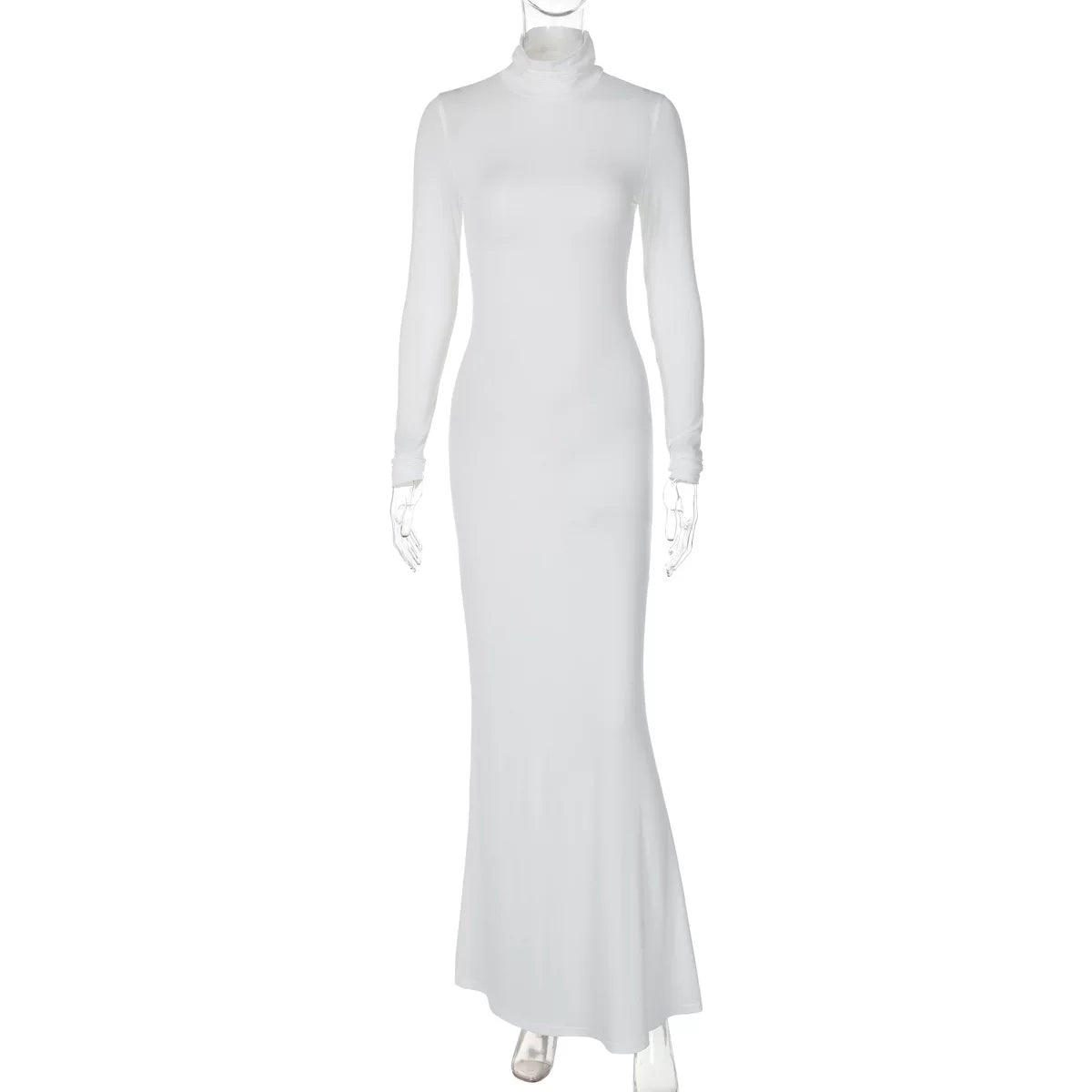 Bxucca | High-Collar Long-Sleeve Dress for Women – Slim-Fit Hip-Covering Solid Color Long Gown