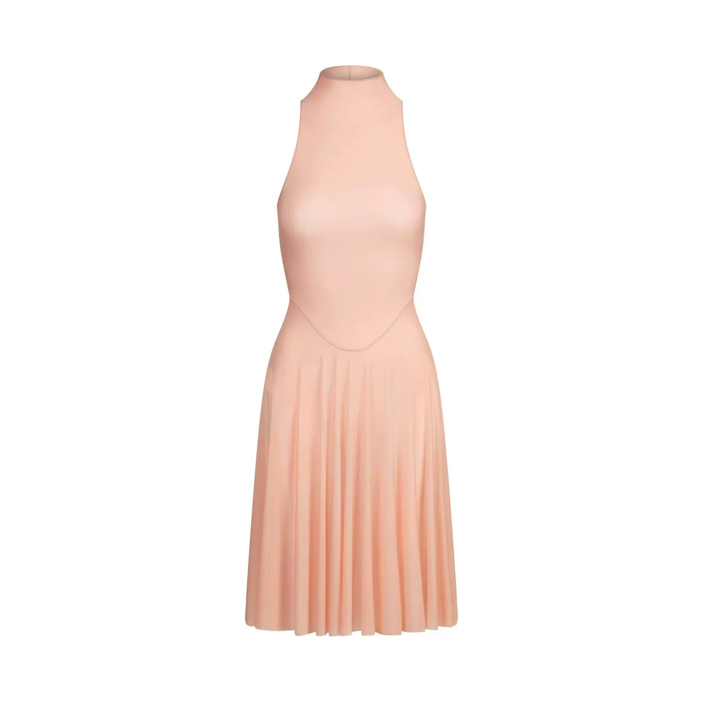 Bxucca | High-Neck Sleeveless Midi Dress for Women – Sheer Pleated Elegant Summer Outfit