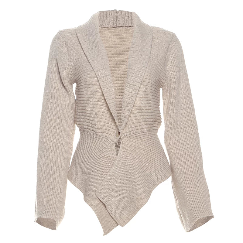 Bxucca | Pleated Button-Front Irregular Long Sleeve Jacket for Women – Autumn Trendy Outerwear