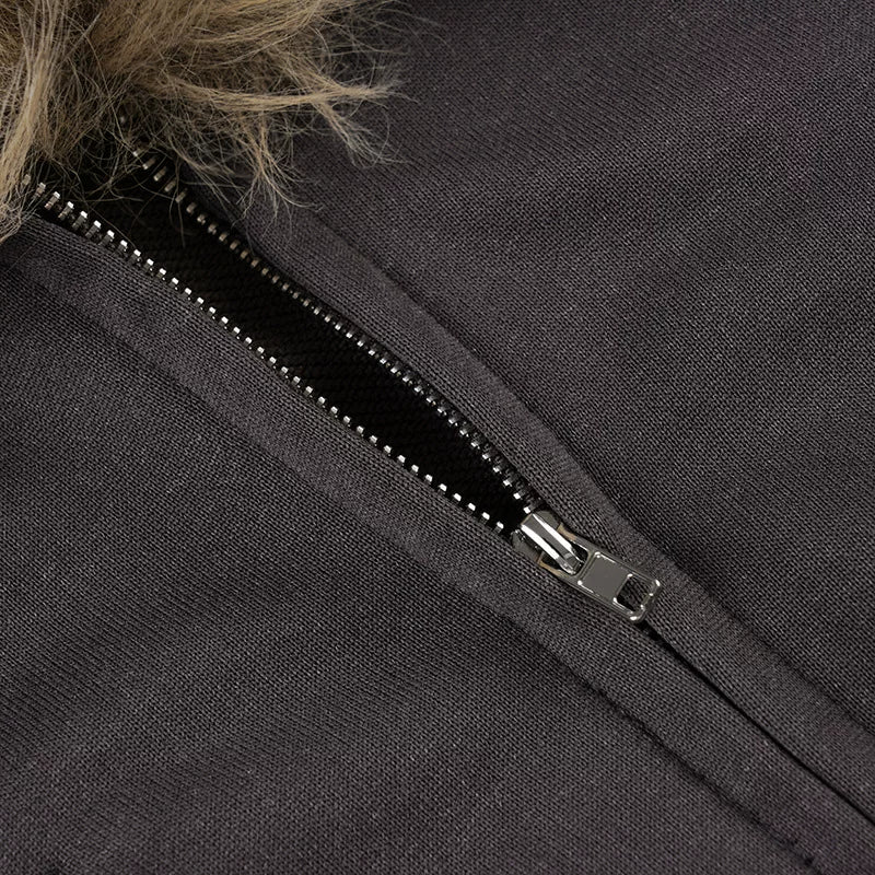 Bxucca | Hooded Long-Sleeve Zipper Sweatshirt for Women – Slim-Fit Fur Collar Cardigan Top