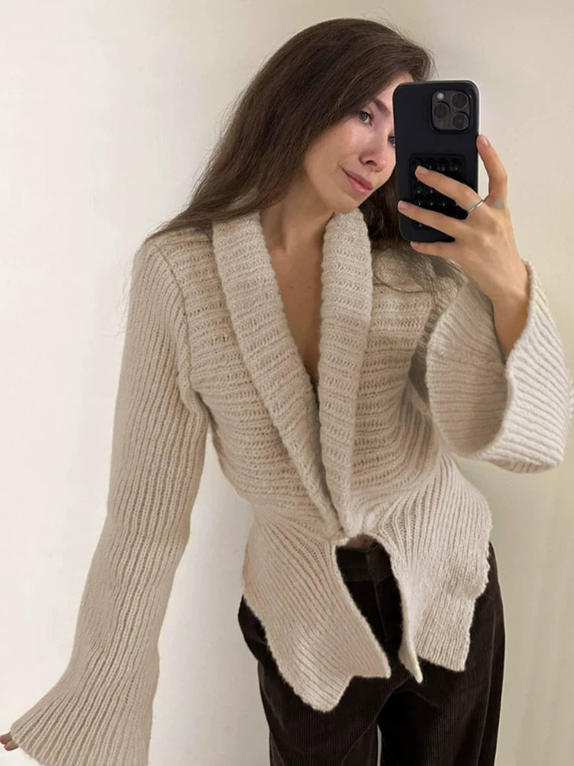 Bxucca | Pleated Button-Front Irregular Long Sleeve Jacket for Women – Autumn Trendy Outerwear