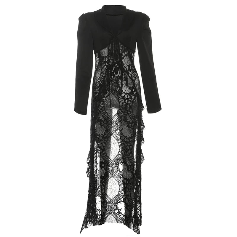 Bxucca | Lace Spliced Lace-Up Cardigan for Women – Slim-Fit Stylish Jacket Top