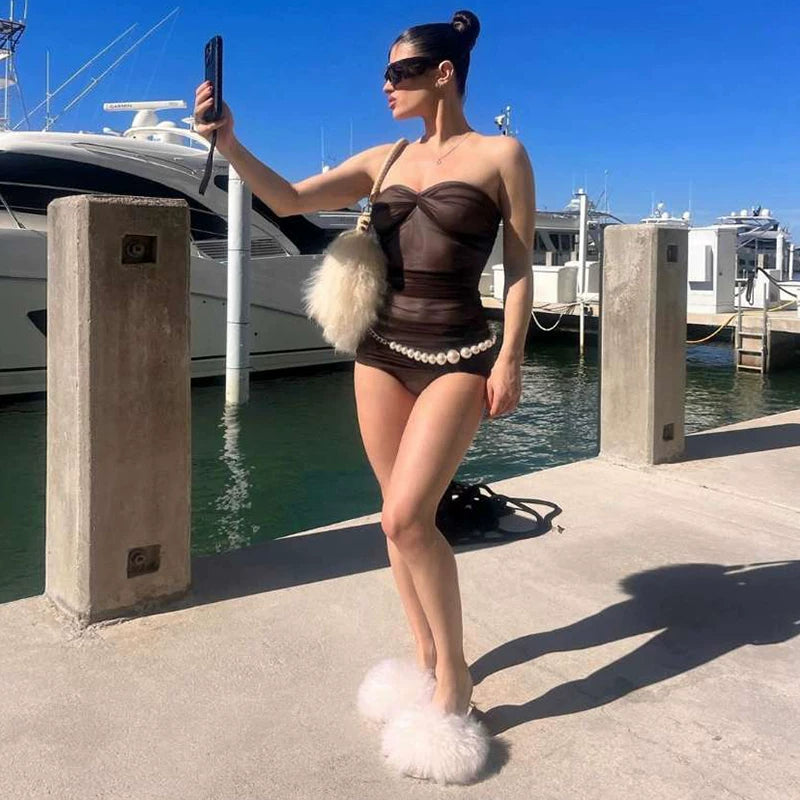 Bxucca | Gauze Tube Top Jumpsuit for Women – Slim-Fit Twist Backless One-Piece