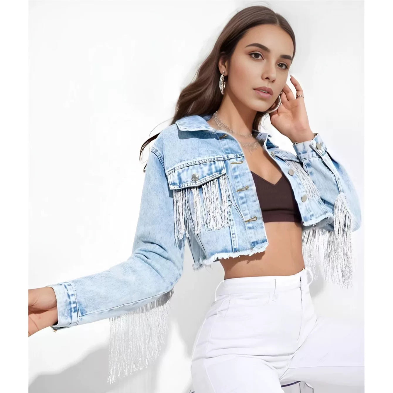 Bxucca | Fringed Denim Short Jacket for Women – Spring & Autumn Trendy Outerwear