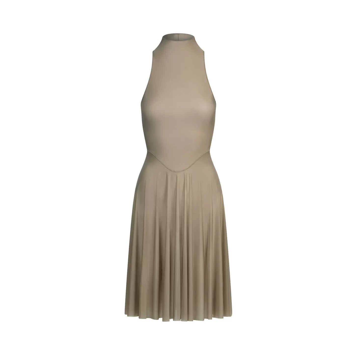 Bxucca | High-Neck Sleeveless Midi Dress for Women – Sheer Pleated Elegant Summer Outfit