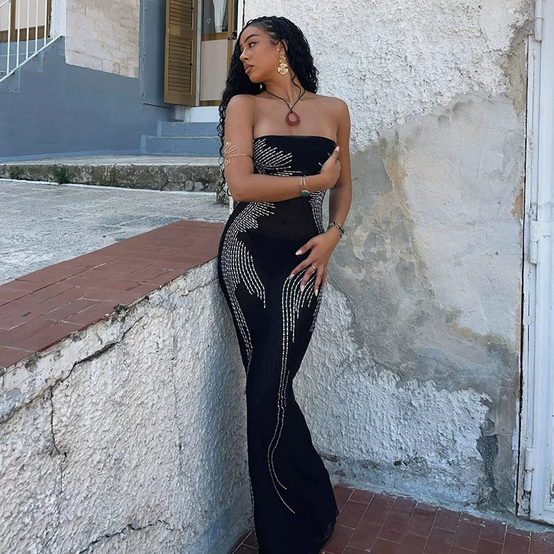 Bxucca | One-Shoulder Tube Top Dress for Women – Backless High-Slit Hip-Covering Long Skirt