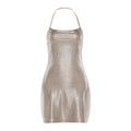 Bxucca | Khaki Glitter Suspender Dress for Women – Slim-Fit Hip-Hugging Nightclub Outfit