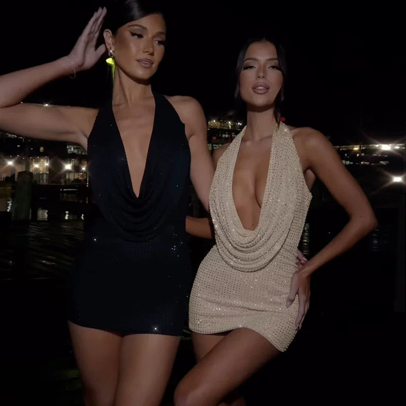 Bxucca | Halterneck Low-Cut Backless Dress for Women – Slim-Fit Hip-Covering Spring Outfit