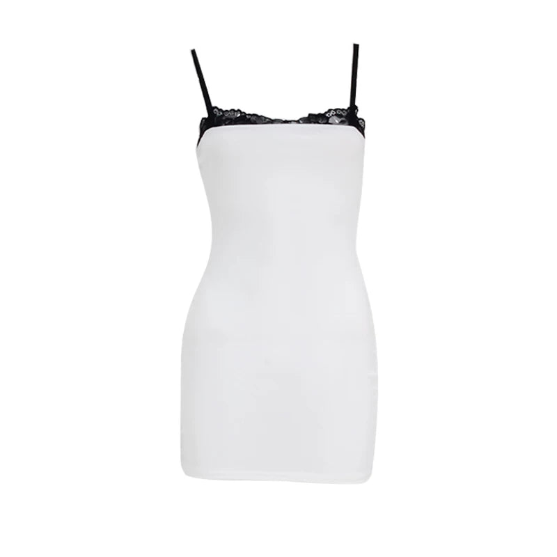 Bxucca | Black Lace Splicing Suspender Dress for Women – Waist-Slimming Hip-Hugging Short Skirt