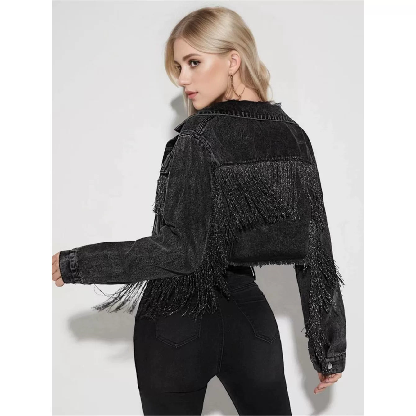 Bxucca | Fringed Denim Short Jacket for Women – Spring & Autumn Trendy Outerwear