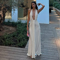 Bxucca | Deep V Halter Dress for Women – Slim-Fit Backless Evening Gown with Long Skirt
