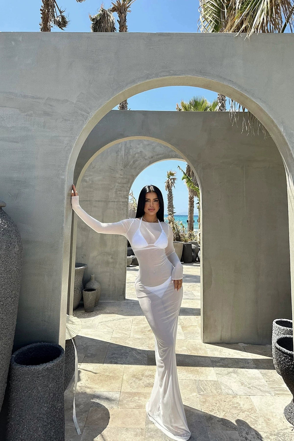 Bxucca | One-Shoulder Mesh Dress for Women – Slim-Fit See-Through Long-Sleeve Evening Gown