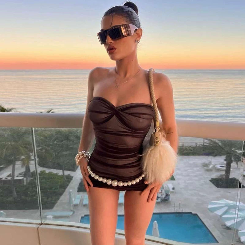 Bxucca | Gauze Tube Top Jumpsuit for Women – Slim-Fit Twist Backless One-Piece