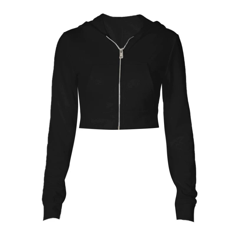 Bxucca | Cropped High-Waist Hooded Zip-Up Jacket for Women – Slim-Fit Long Sleeve Casual Top