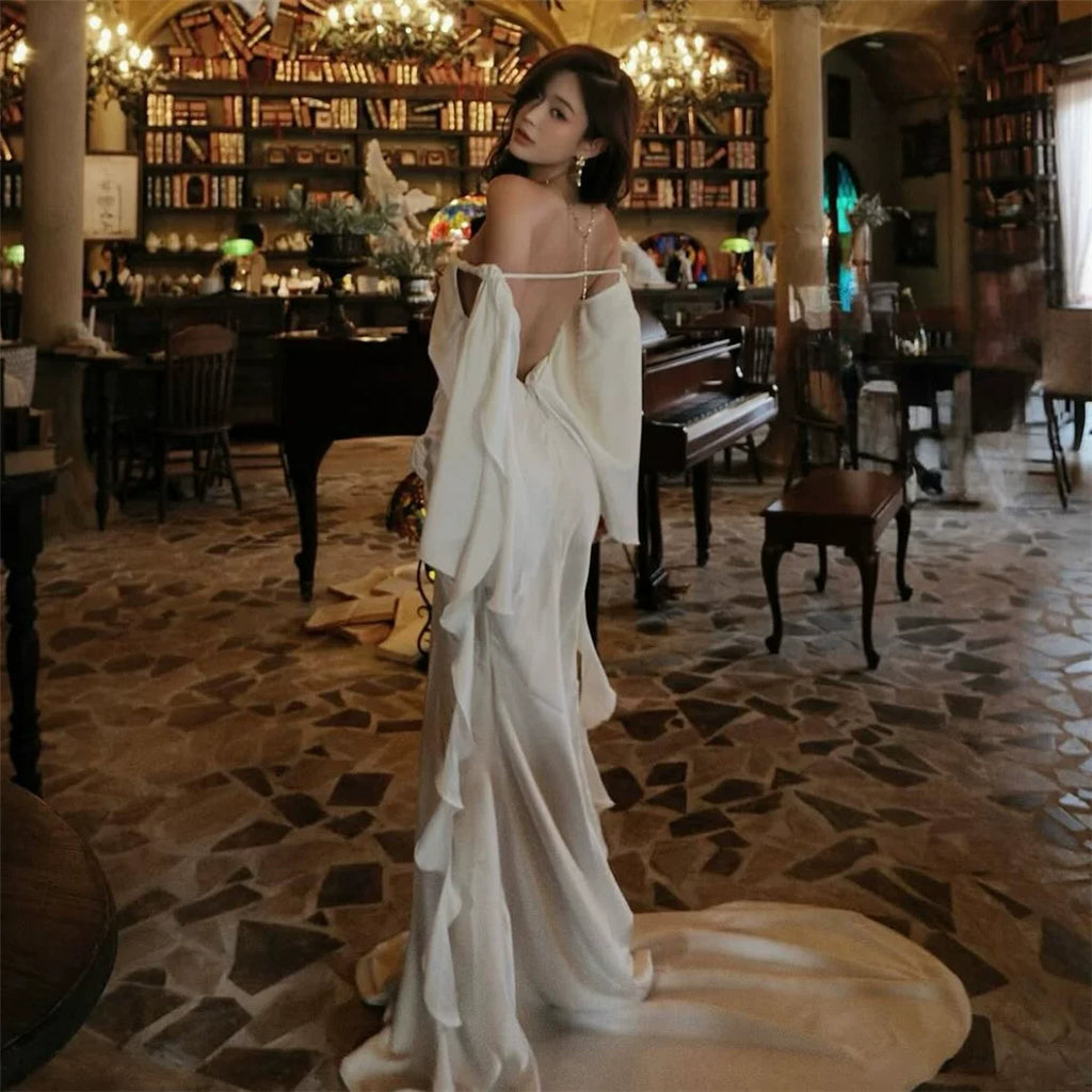 Bxucca | Backless Suspender Evening Dress for Women – Elegant Floor-Length Banquet Gown