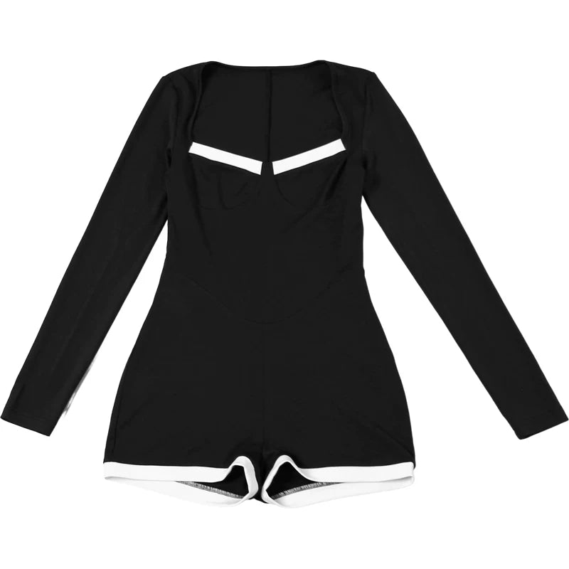 Bxucca | Spliced Long-Sleeve Slim-Fit Jumpsuit for Women – Short One-Piece Outfit