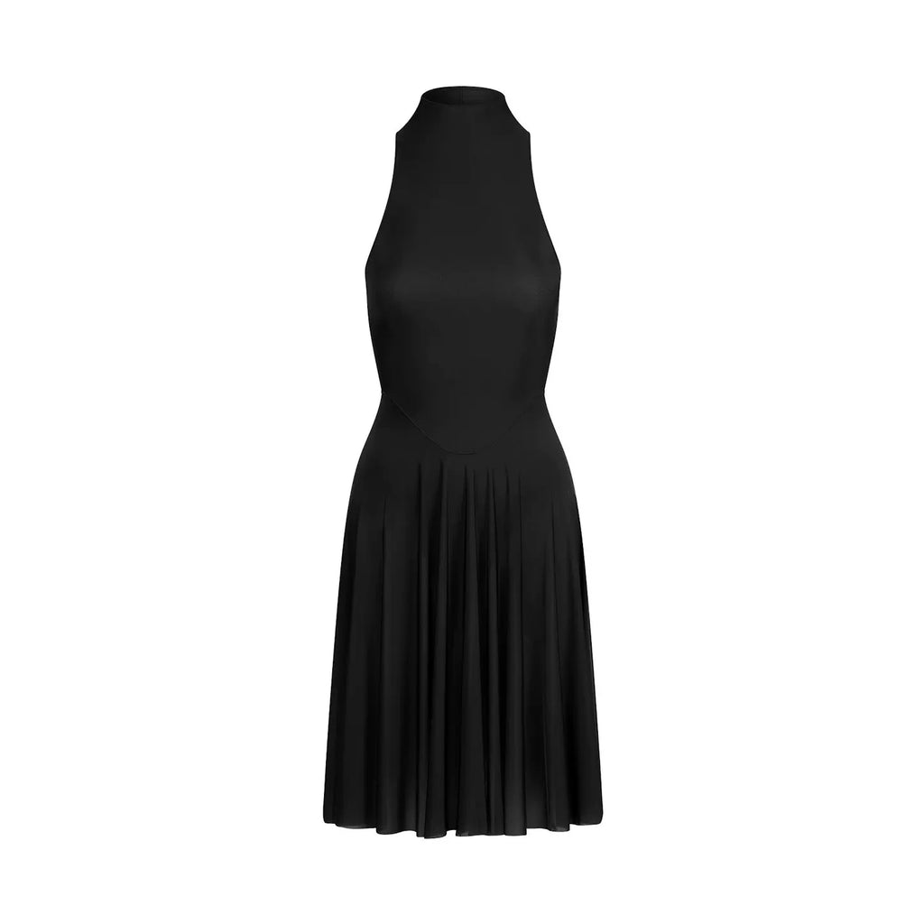 Bxucca | High-Neck Sleeveless Midi Dress for Women – Sheer Pleated Elegant Summer Outfit