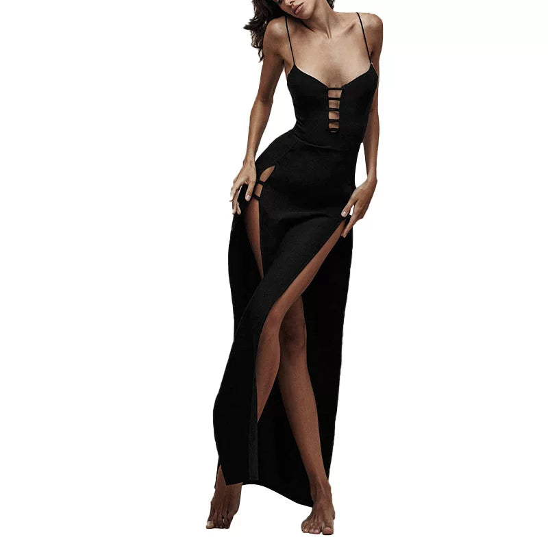 Bxucca | Slim High-Waist Suspender Dress for Women – Sexy Hollow Slit Summer Outfit