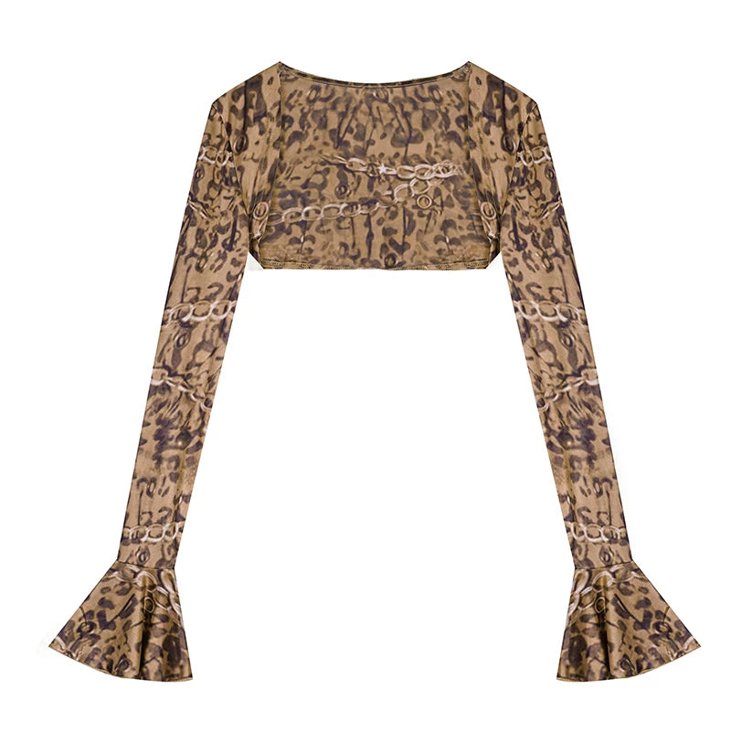 Bxucca | Cropped Leopard Print Jacket for Women – Ultra-Short Street Style Fashion Shawl Top