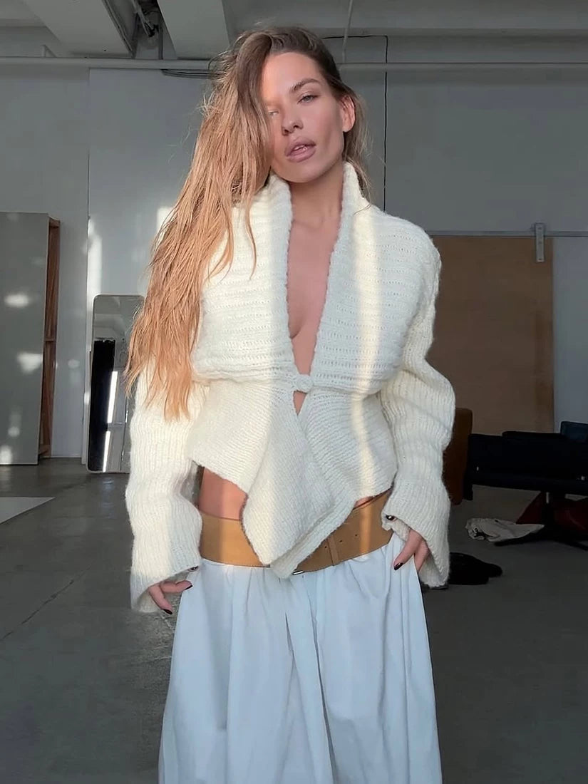 Bxucca | Pleated Button-Front Irregular Long Sleeve Jacket for Women – Autumn Trendy Outerwear