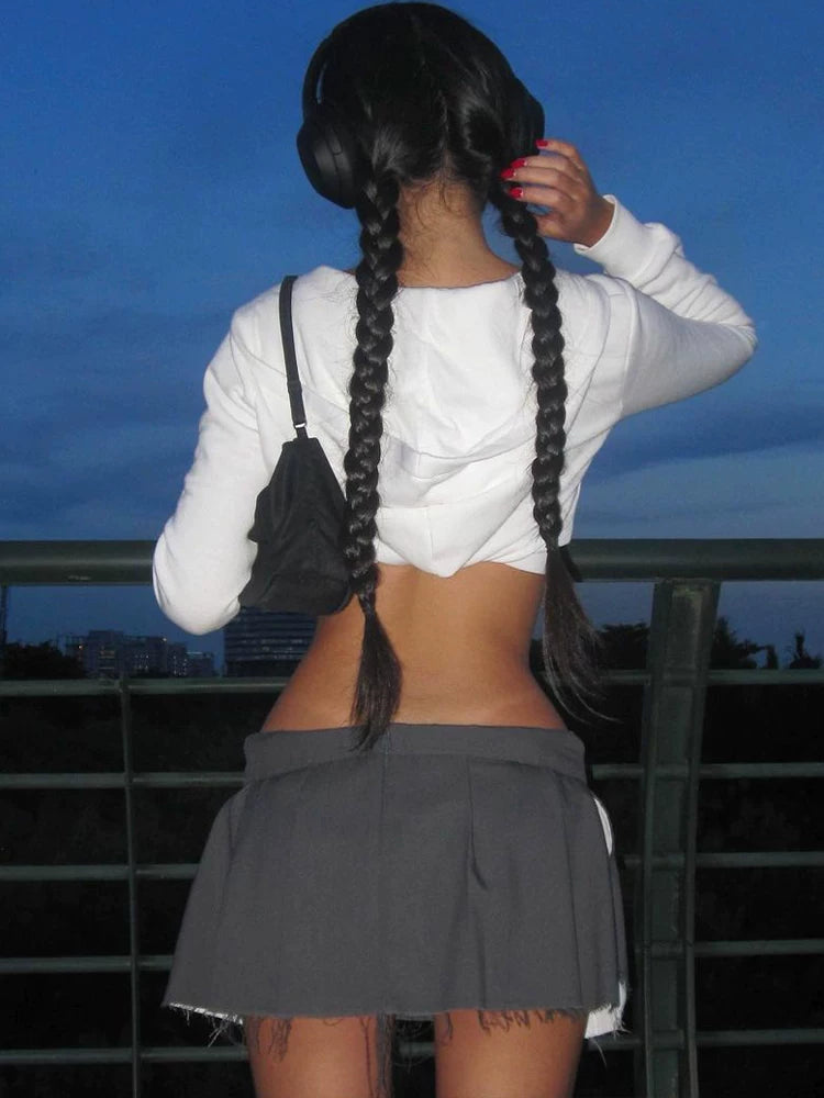 Bxucca | Cropped High-Waist Hooded Zip-Up Jacket for Women – Slim-Fit Long Sleeve Casual Top