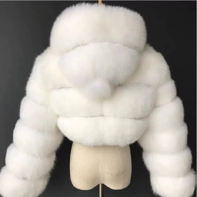 Bxucca | Y2K Faux Fur Hooded Coat for Women – Winter Zip-Up Short Jacket