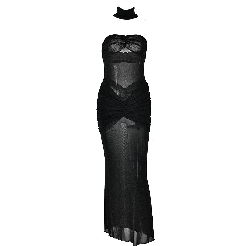 Bxucca | Slim Tube Top Fishtail Dress for Women – Sexy Backless See-Through Evening Skirt