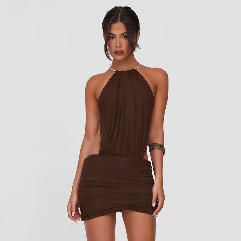 Bxucca | Halter Neck Strappy Dress for Women – Sexy Backless Hip-Hugging Summer Outfit
