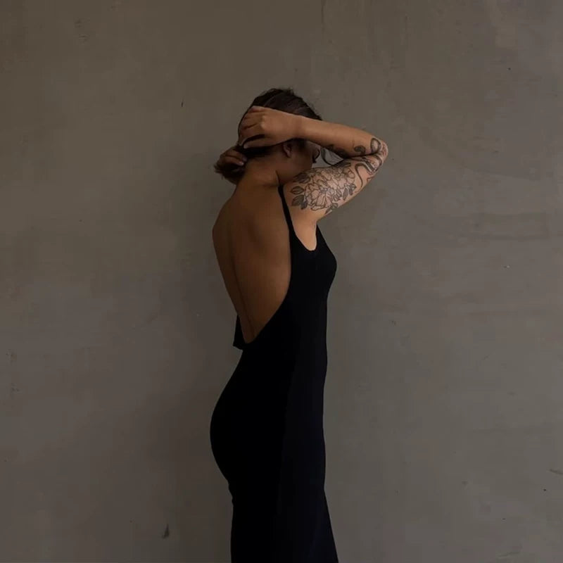 Bxucca | Slim-Fit Backless Suspender Dress for Women – Hip-Hugging Extra-Long Skirt for Tall Figures