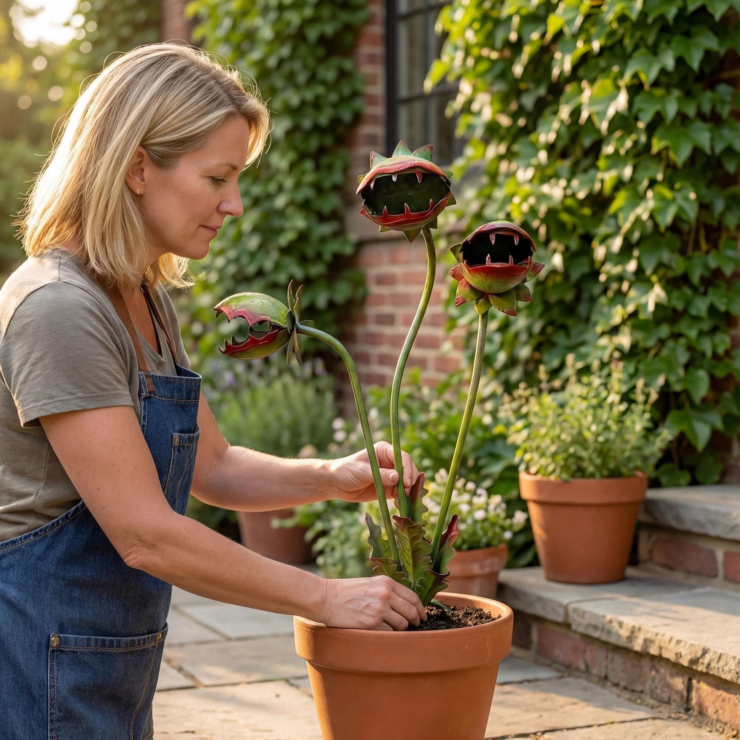 🦷 Eye-Catching Metal Garden Stake – Fantasy Carnivorous Plant-Inspired Outdoor Art
